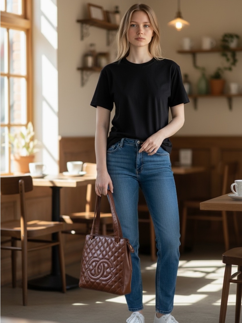 CHANEL Quilted Brown Leather Tote Shoulder Bag
